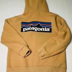 Patagonia Fitz Roy Horizons Logo Uprisal Pullover Hoodie Tan Khaki Large